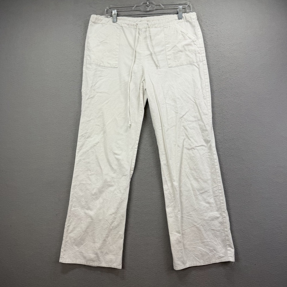 Tina Stephens Pants Womens Medium White Wide Leg Linen Beach Coastal Lounge